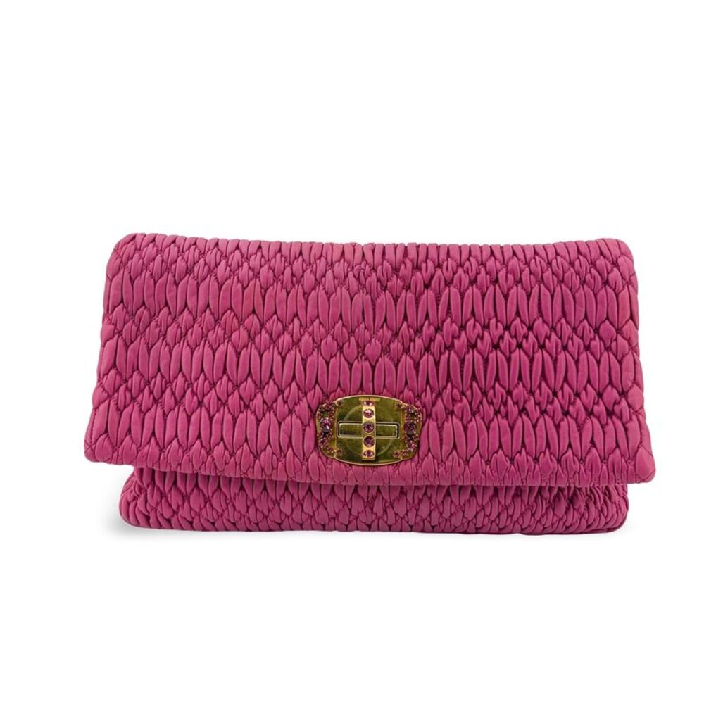 Miu Miu Matelassé Coke Crystal Lock Clutch Bag Pink